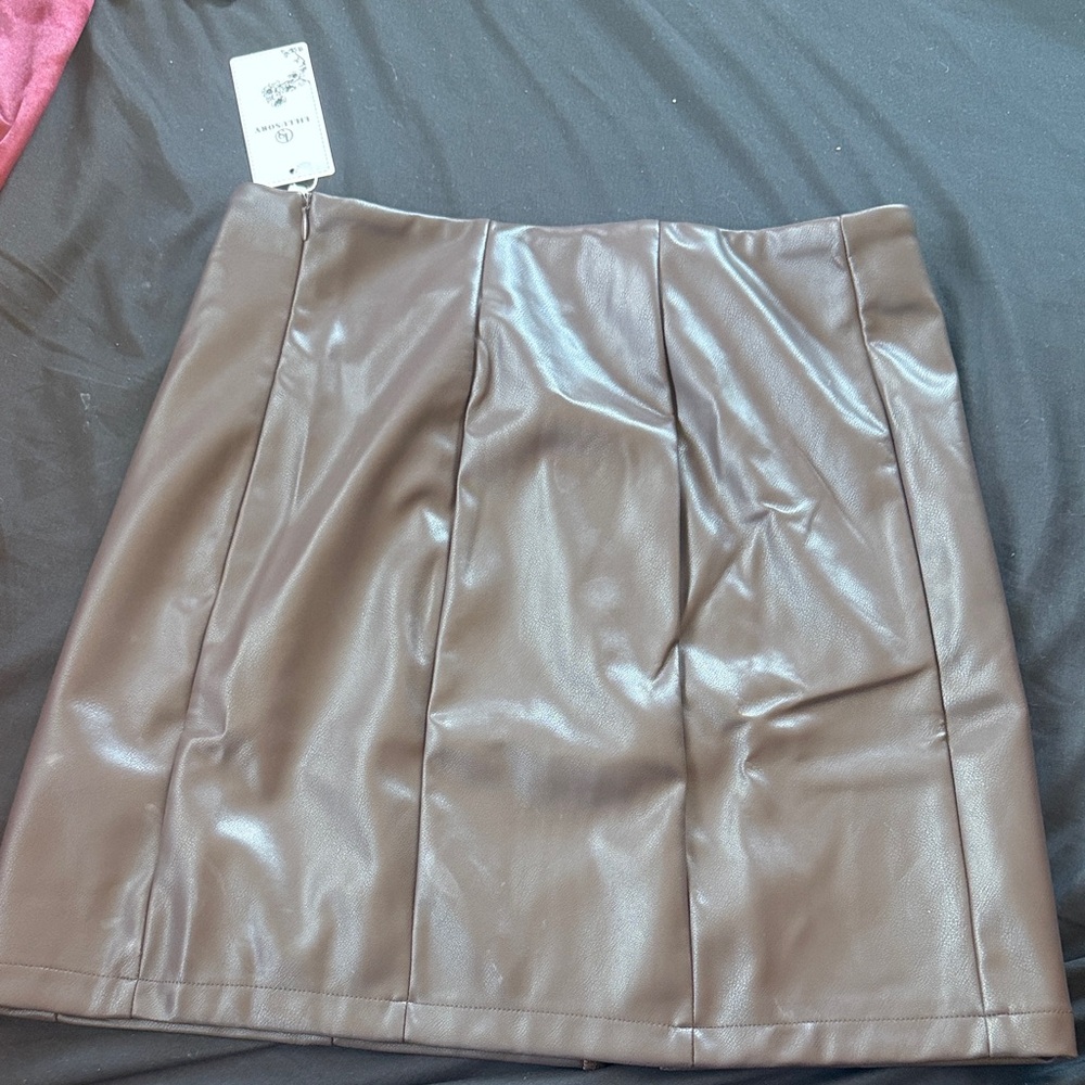Faux Leather Brown A-Line Skirt